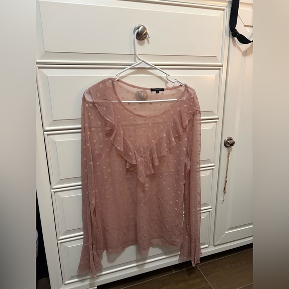 Ambiance Tops - Ambiance Pink Sheer Ruffled Blouse